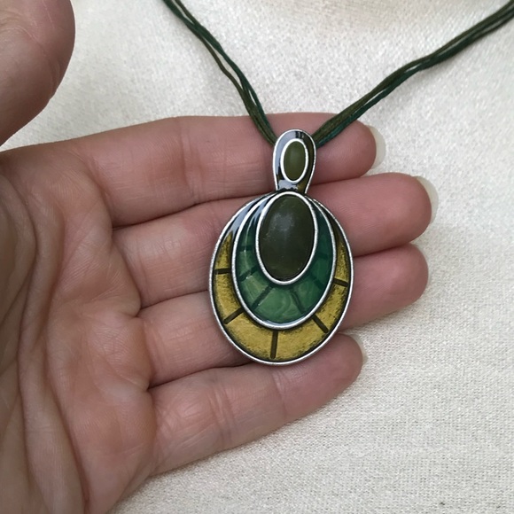 ☀️WEEKEND SALE☀️ Lia Sophia green and yellow pendant necklace - Picture 3 of 7